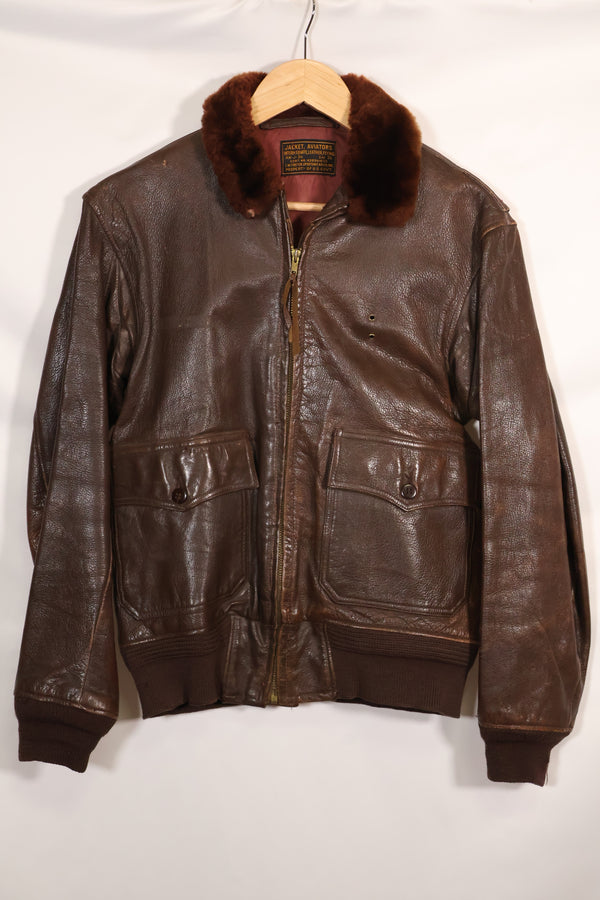 เสื้อแจ็คเก็ตนักบิน AN-J-3a ของกองทัพเรือสหรัฐฯ ราวปี 1943-45 หายาก สภาพดี มือสอง