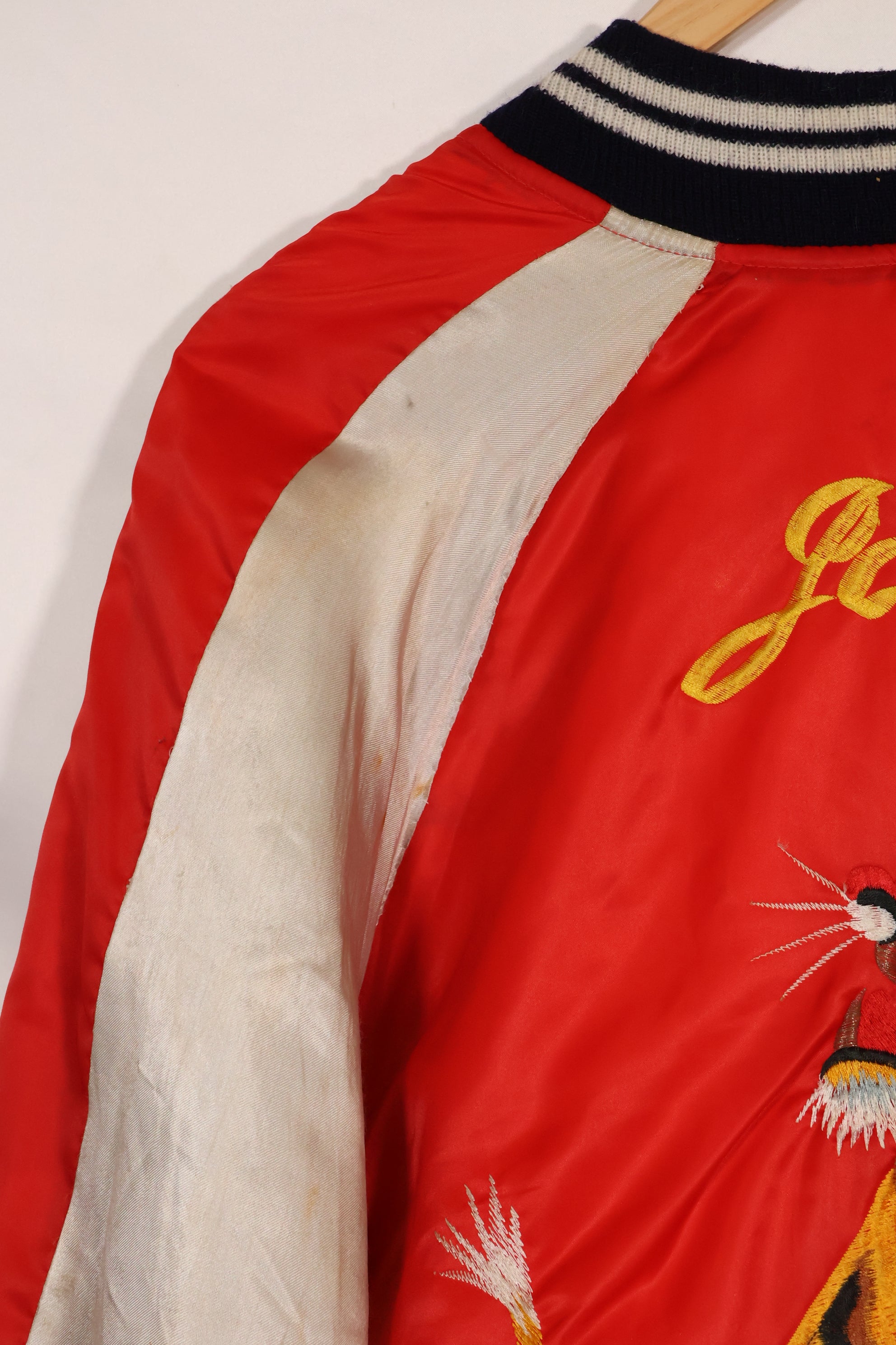 1970年代 日本製 Japan Jacket 中古品 スカジャン 赤白 当時の再現品 修繕あり