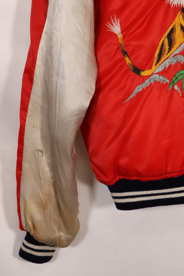 1970年代 日本製 Japan Jacket 中古品 スカジャン 赤白 当時の再現品 修繕あり