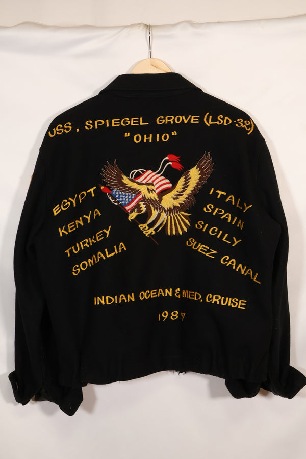 เสื้อแจ็คเก็ตทัวร์ USS SPIEGEL GROVE ขนาดใหญ่ ปี 1987 ของกองทัพเรือสหรัฐฯ