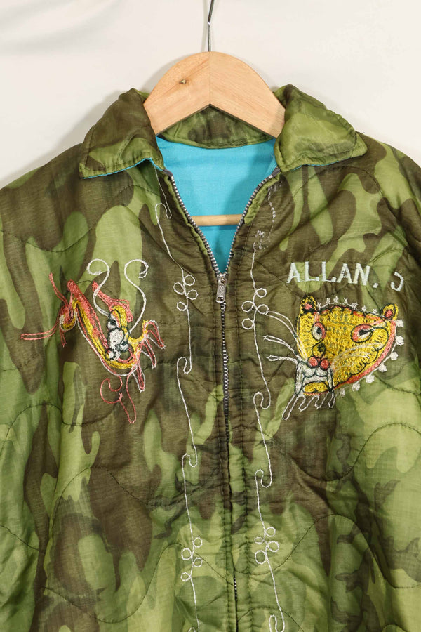 1969-70 Vietnam War ERDL Camouflage Poncho Tour Jacket Viet Jean QUINHON Used