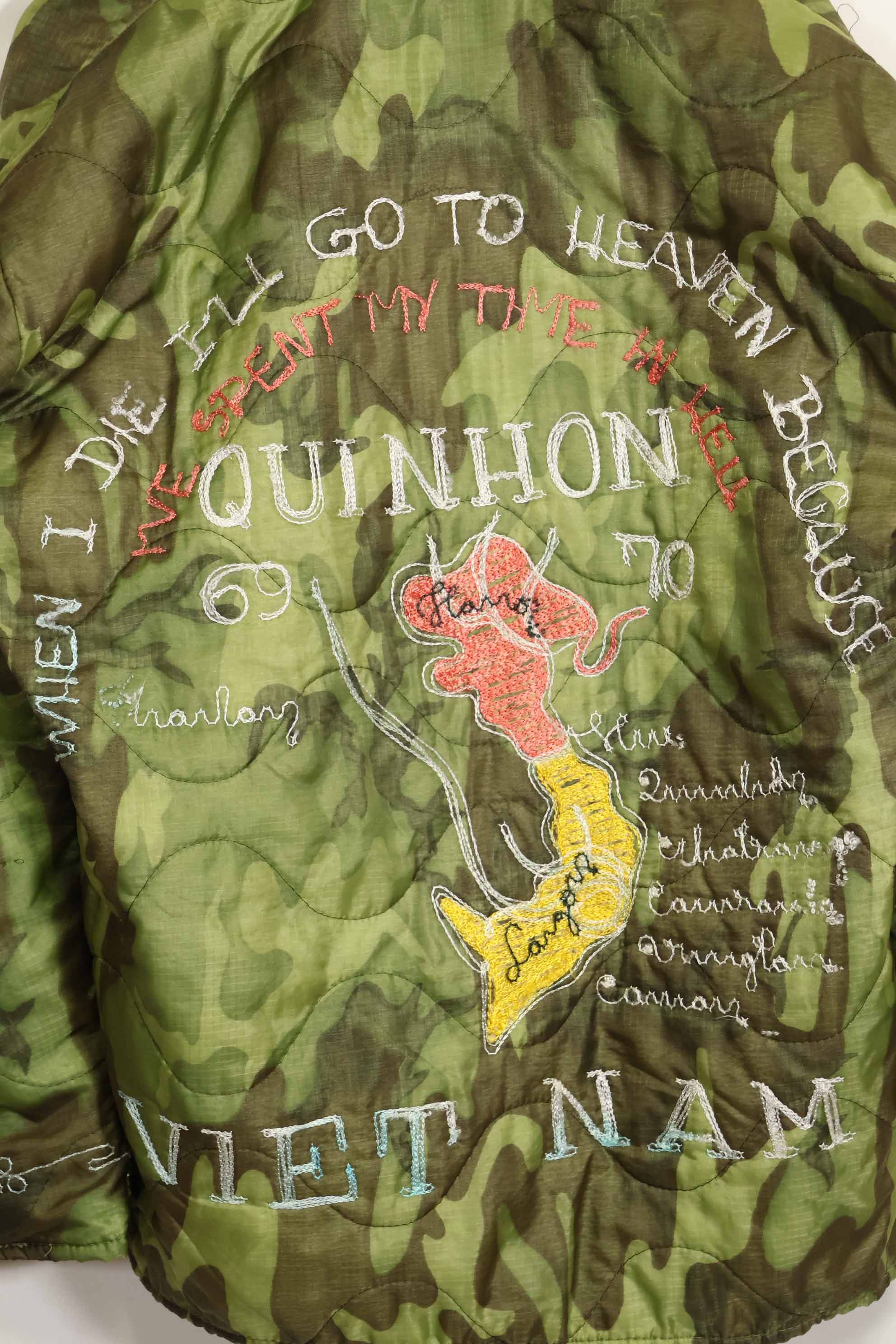 1969-70 Vietnam War ERDL Camouflage Poncho Tour Jacket Viet Jean QUINHON Used