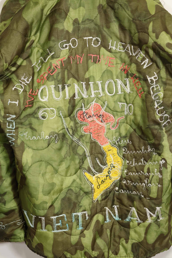 1969-70 Vietnam War ERDL Camouflage Poncho Tour Jacket Viet Jean QUINHON Used