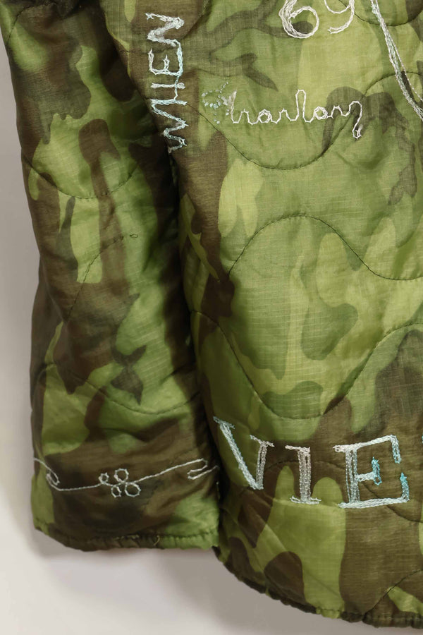 1969-70 Vietnam War ERDL Camouflage Poncho Tour Jacket Viet Jean QUINHON Used