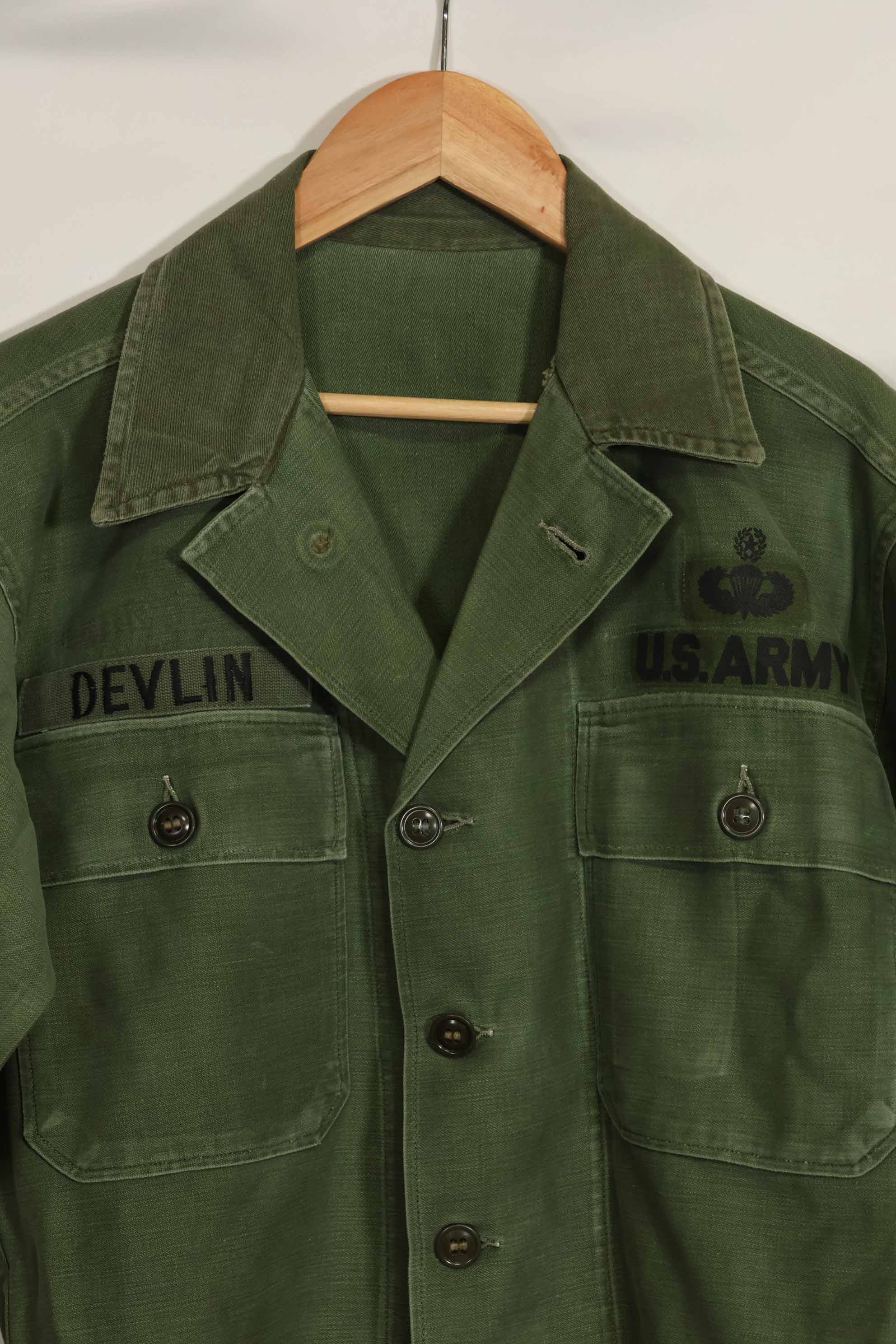 1960's Ex Green Beret Soldier Release OG-107 Utility Shirt with First Attachment Patch, Used, A