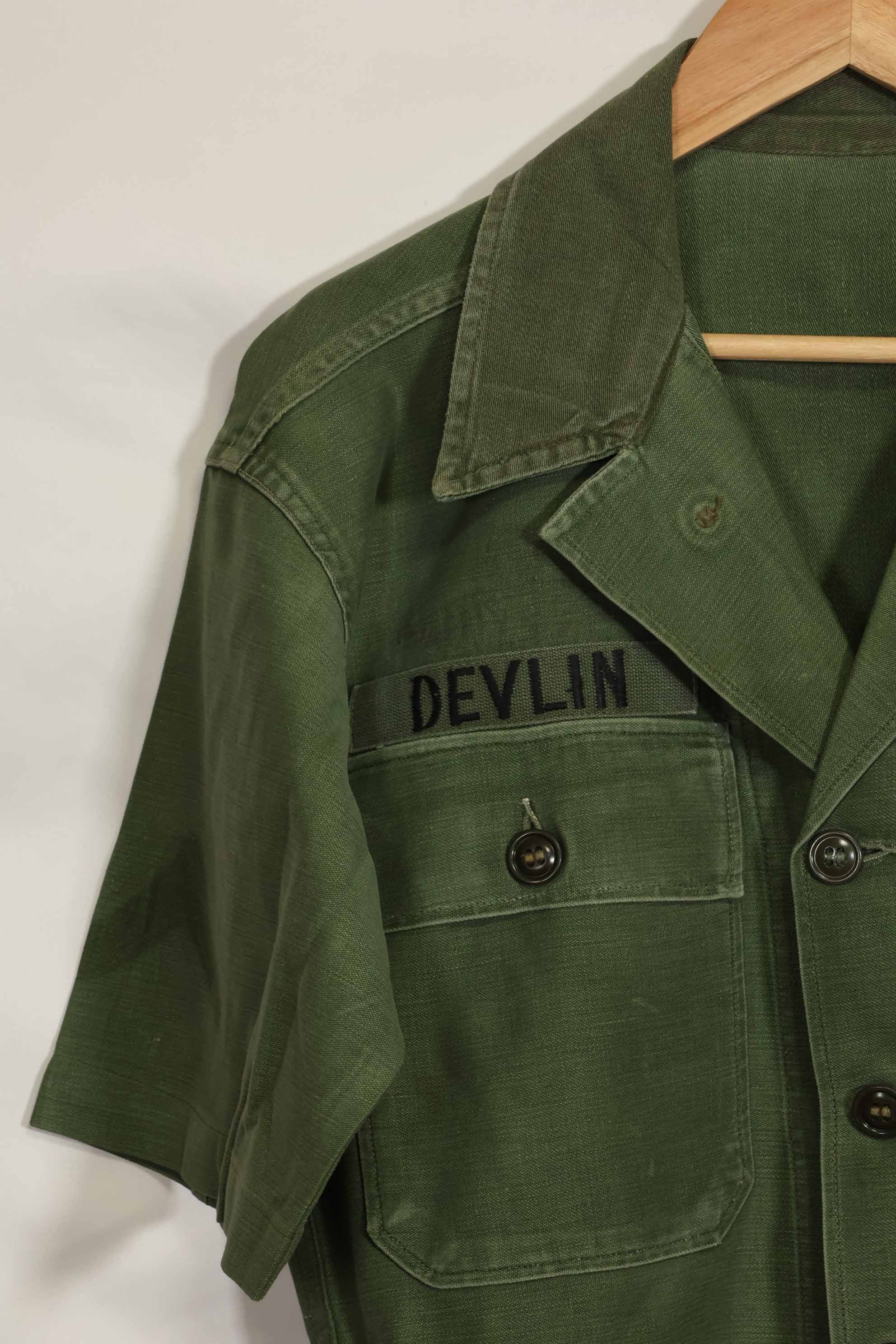 1960's Ex Green Beret Soldier Release OG-107 Utility Shirt with First Attachment Patch, Used, A