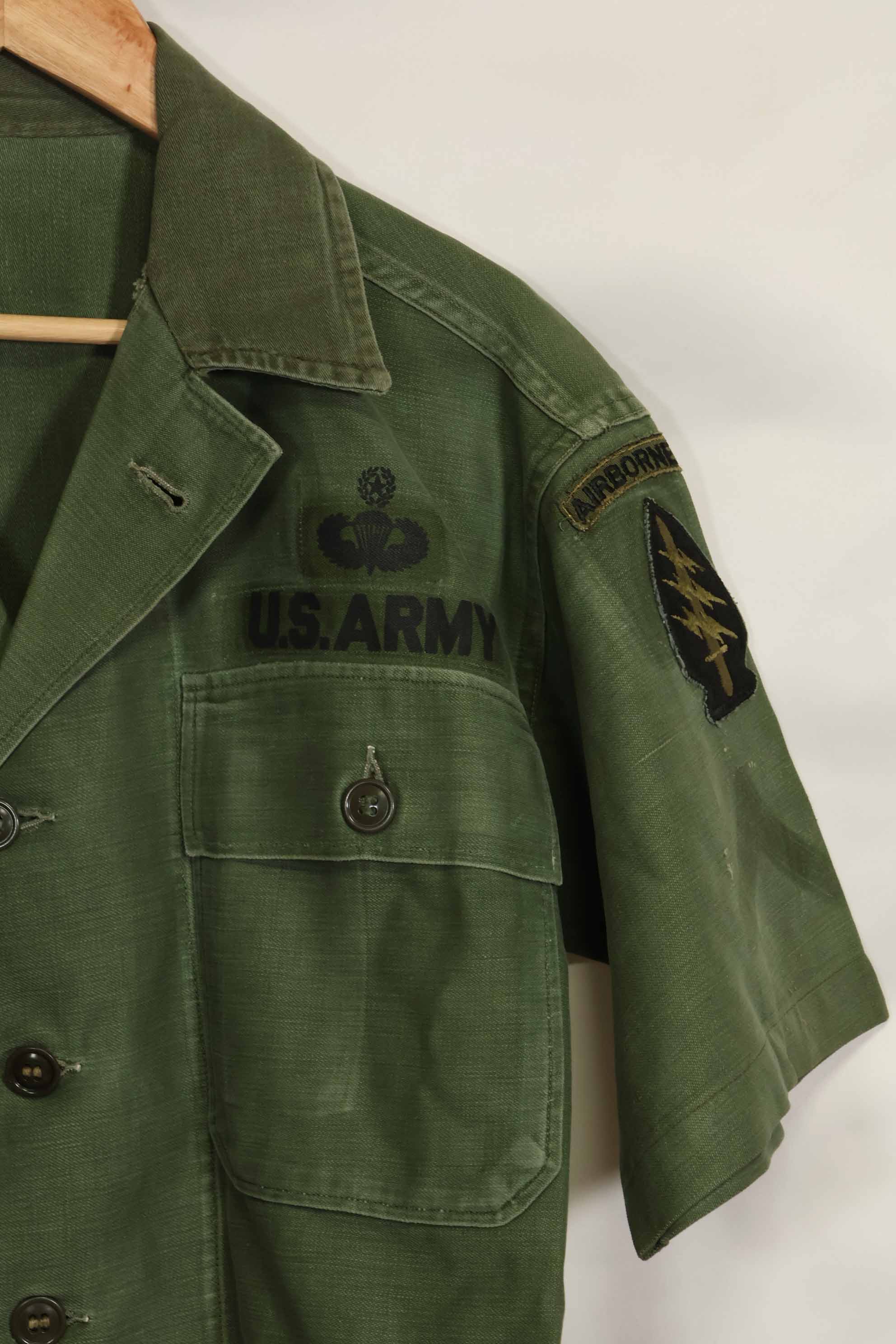 1960's Ex Green Beret Soldier Release OG-107 Utility Shirt with First Attachment Patch, Used, A