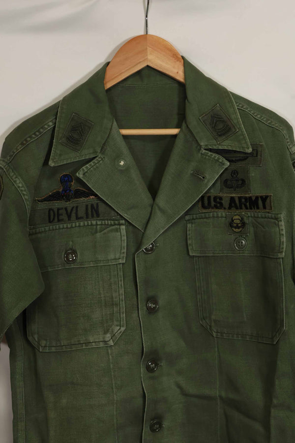 1960's Ex Green Beret Soldier Release OG-107 Utility Shirt with First Attachment Patch, Used, B