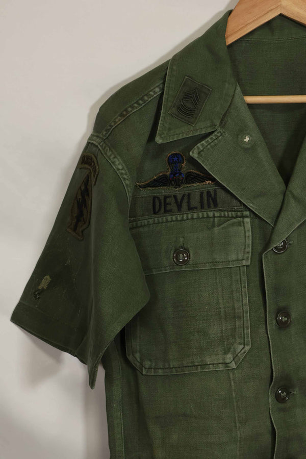 1960's Ex Green Beret Soldier Release OG-107 Utility Shirt with First Attachment Patch, Used, B