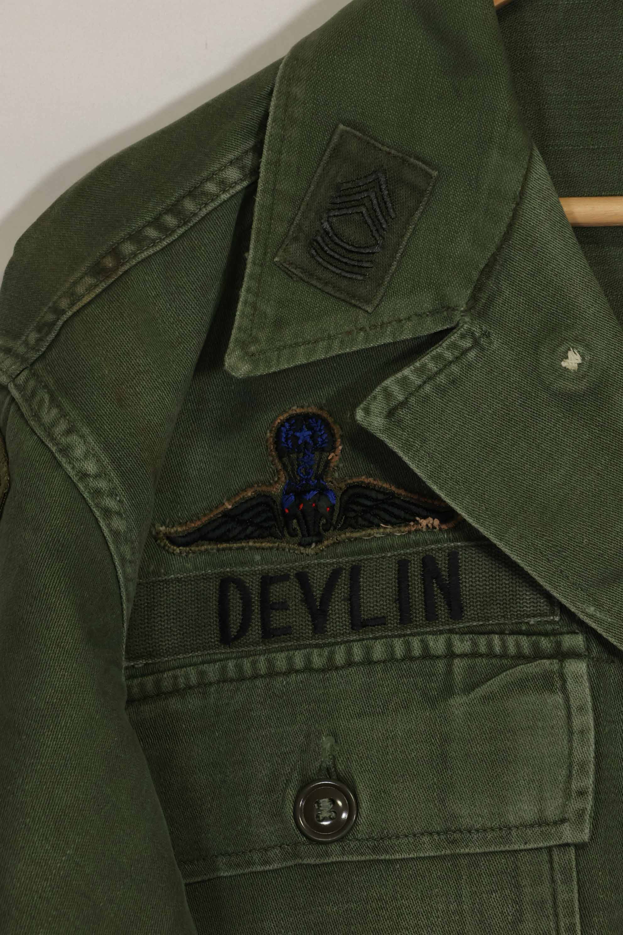 1960's Ex Green Beret Soldier Release OG-107 Utility Shirt with First Attachment Patch, Used, B