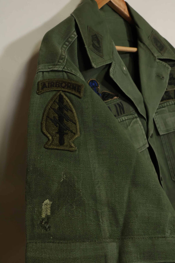 1960's Ex Green Beret Soldier Release OG-107 Utility Shirt with First Attachment Patch, Used, B