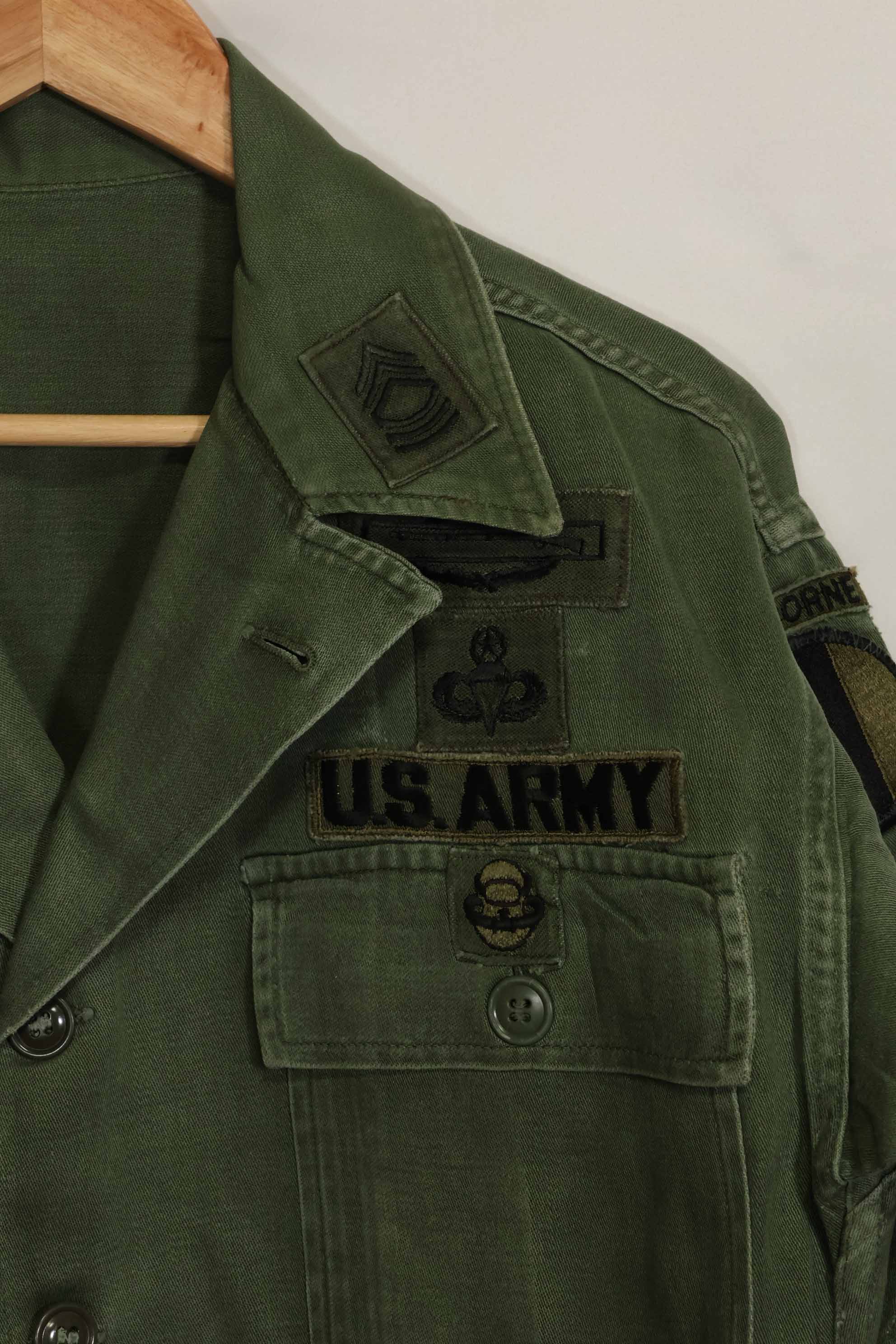 1960's Ex Green Beret Soldier Release OG-107 Utility Shirt with First Attachment Patch, Used, B