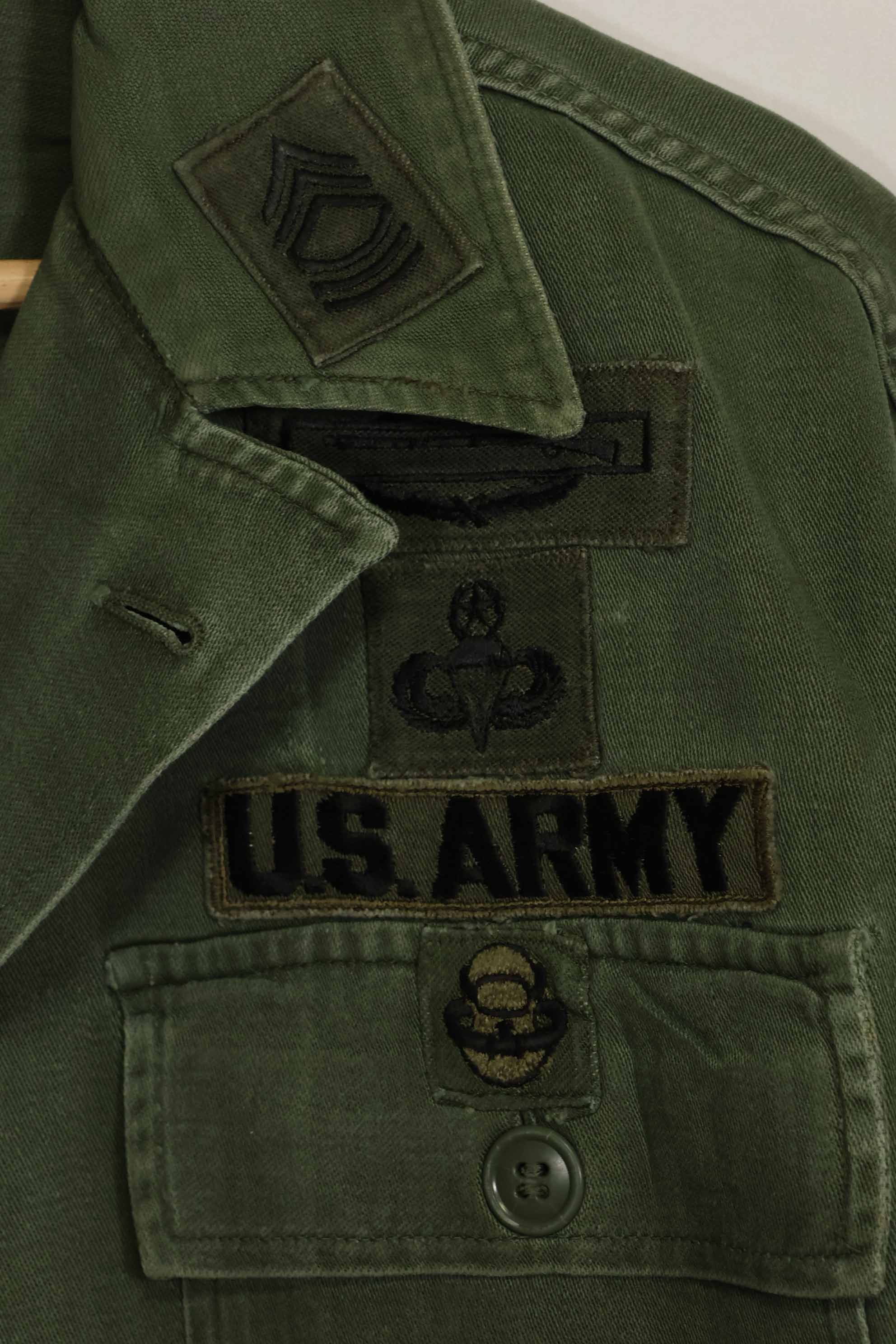 1960's Ex Green Beret Soldier Release OG-107 Utility Shirt with First Attachment Patch, Used, B