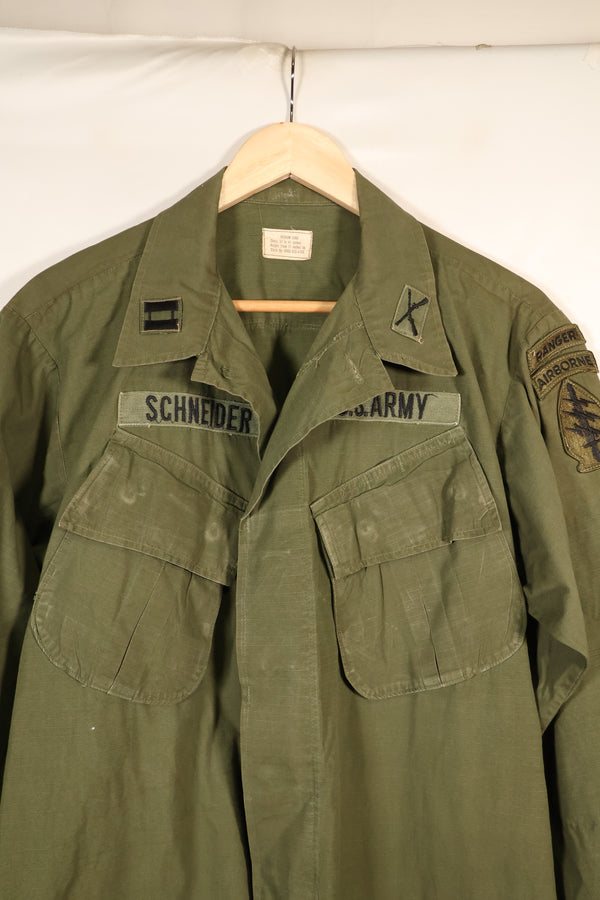 1969 Contract, M-L, 4th Model Jungle Fatigue Jacket, Green Beret Specification, Patches Added Later, Used