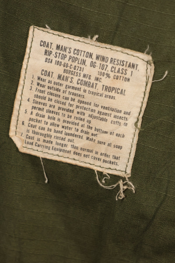 1969 Contract, M-L, 4th Model Jungle Fatigue Jacket, Green Beret Specification, Patches Added Later, Used