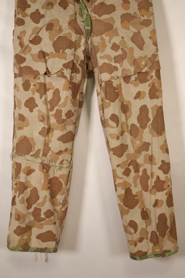 1940s WWII USMC P-44 Frogskin Camouflage Pants, Good Condition, Some Fading, Used