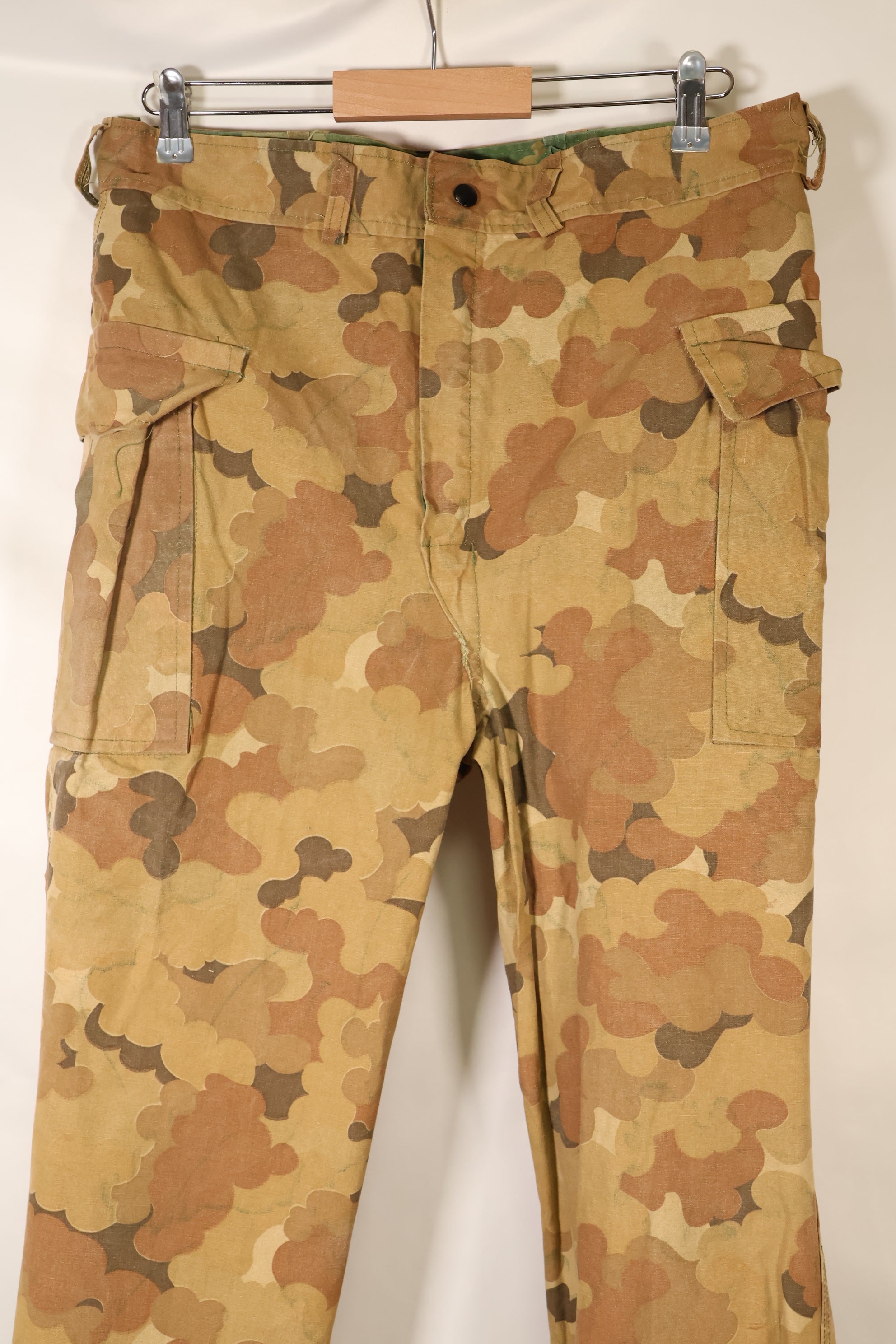 Late 1960s to early 1970s | Privately sourced | Mitchell camouflage | USMC | WWII HBT-style cut | Reversible pants | Used