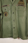 1960s, Estimated Size: SMALL, OG-107 Utility Shirt with Patches, Used