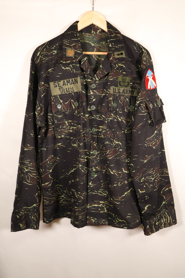 1970s Thai Border Guard "Shadow Tiger" Locally Made Tiger-Striped Shirt, Used, Size B
