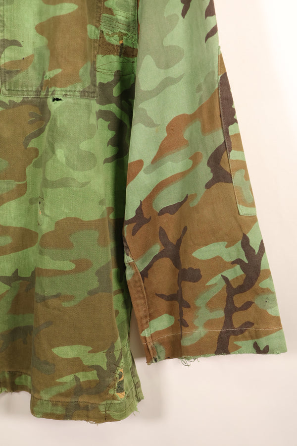 Early 1970s, Large Size, ARVN, South Vietnamese Airborne Division, Leaf Camouflage Shirt, Repaired, Used