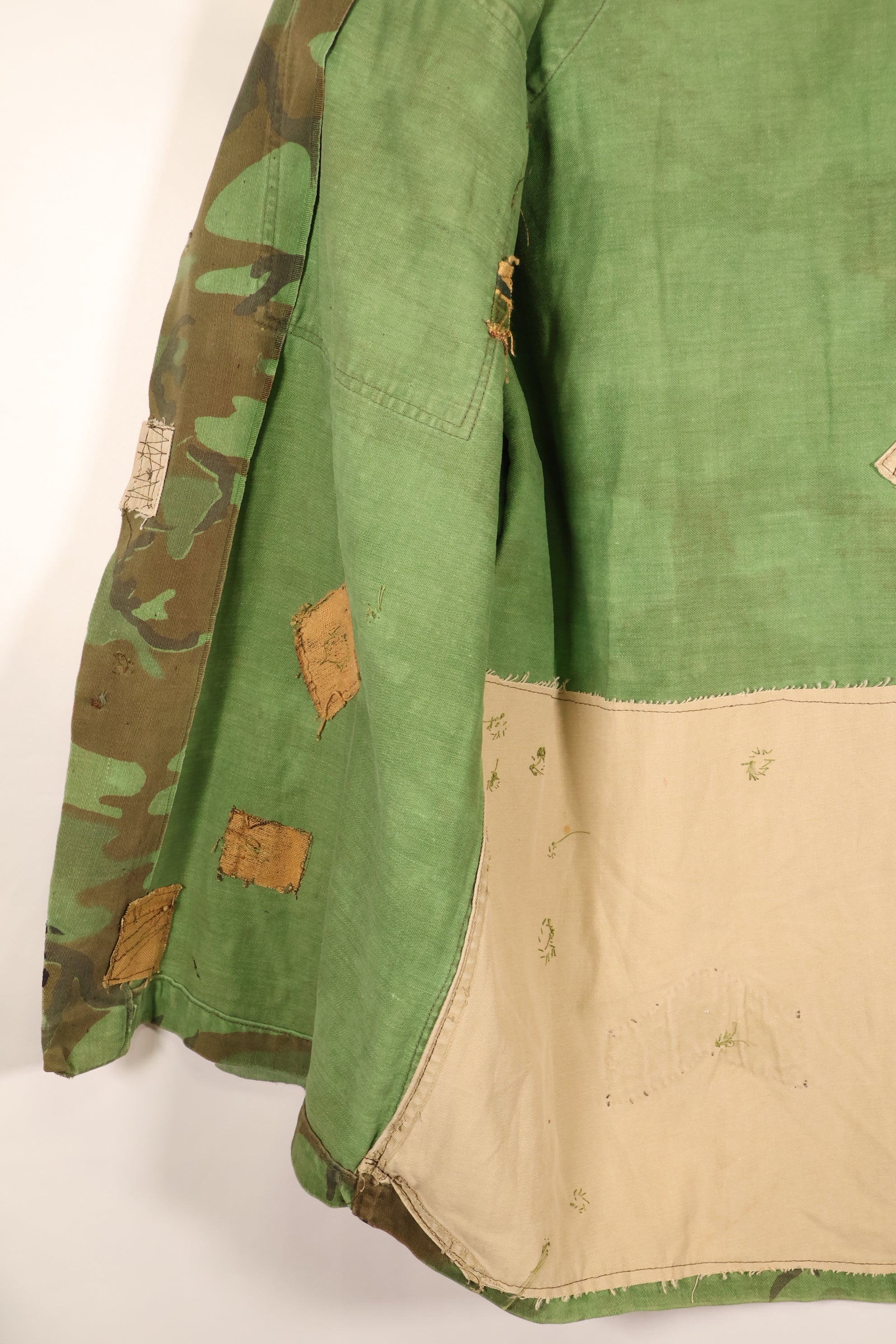 Early 1970s, Large Size, ARVN, South Vietnamese Airborne Division, Leaf Camouflage Shirt, Repaired, Used