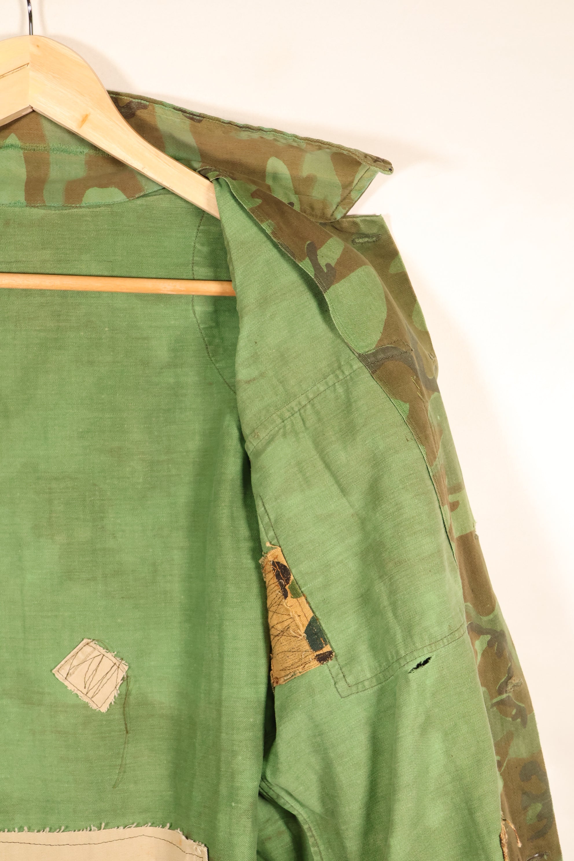 Early 1970s, Large Size, ARVN, South Vietnamese Airborne Division, Leaf Camouflage Shirt, Repaired, Used