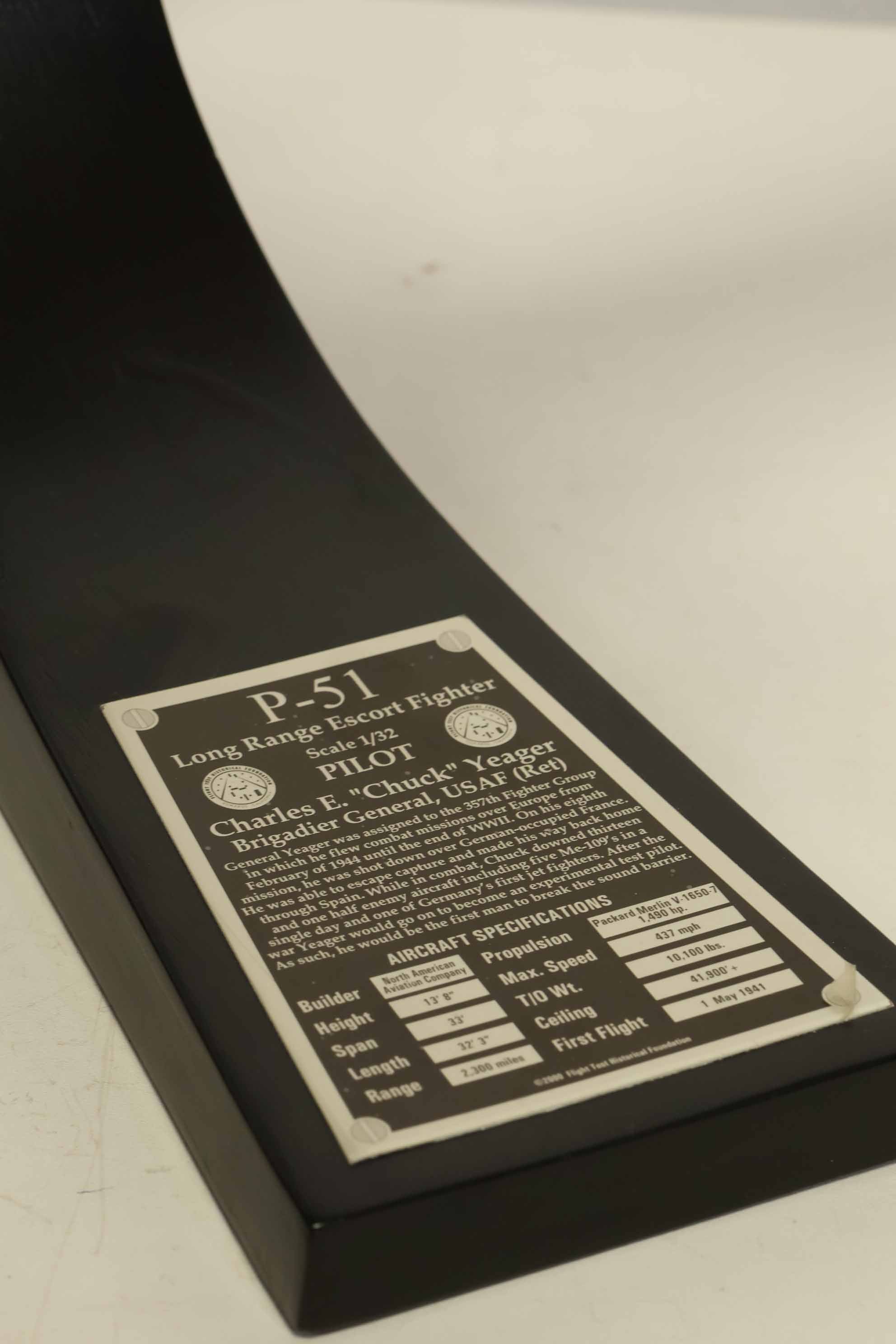 Autographed P-51 Mustang by Air Force Brigadier General Chuck Yeager, used model.