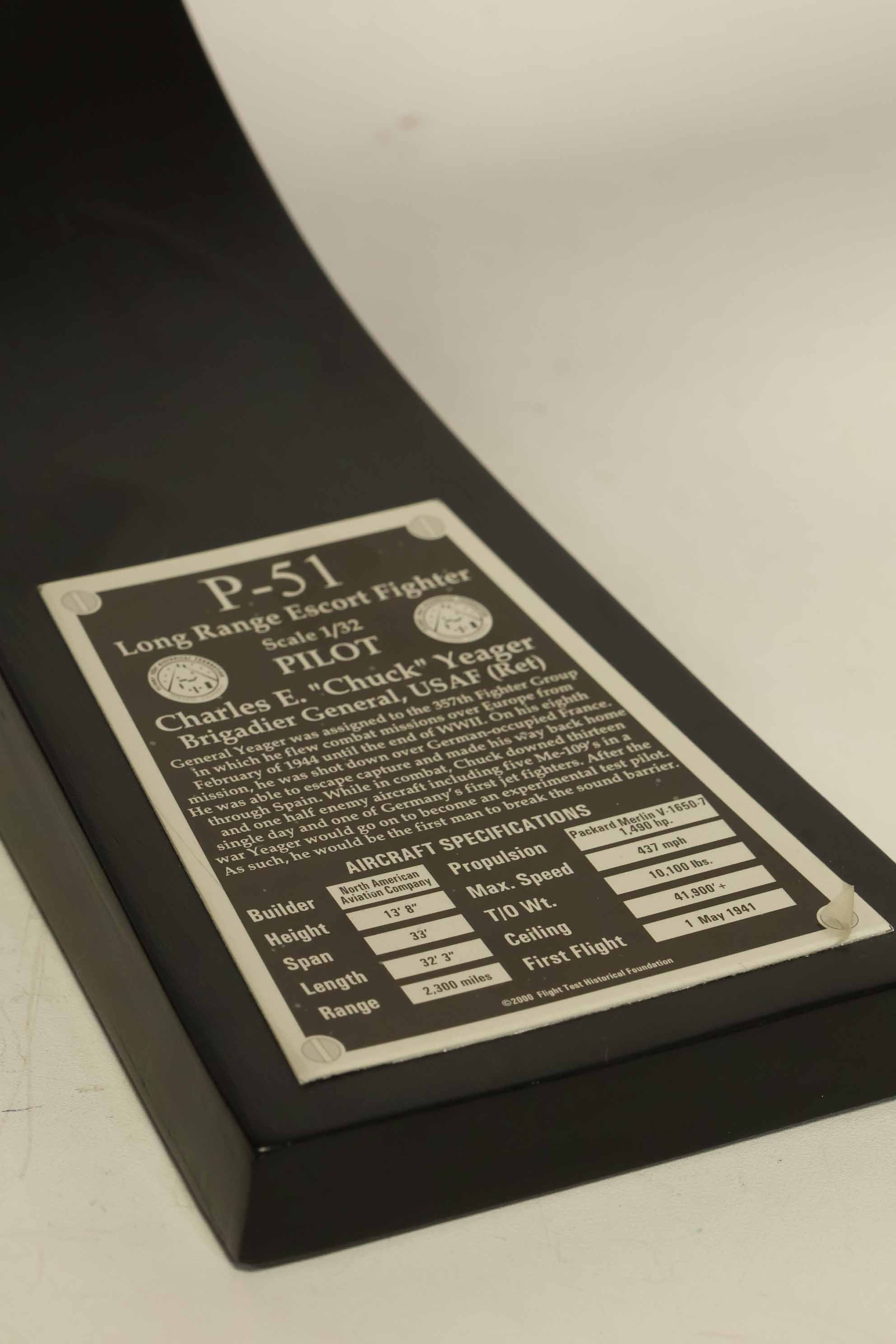 Autographed P-51 Mustang by Air Force Brigadier General Chuck Yeager, used model.