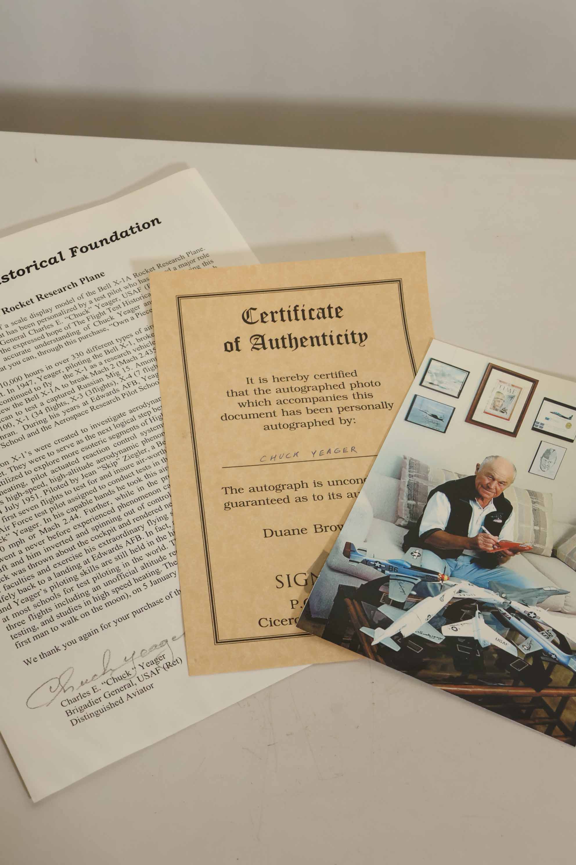 Autographed P-51 Mustang by Air Force Brigadier General Chuck Yeager, used model.