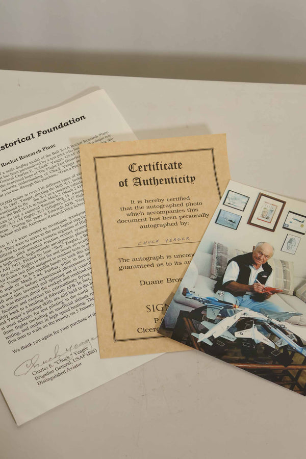 Autographed P-51 Mustang by Air Force Brigadier General Chuck Yeager, used model.