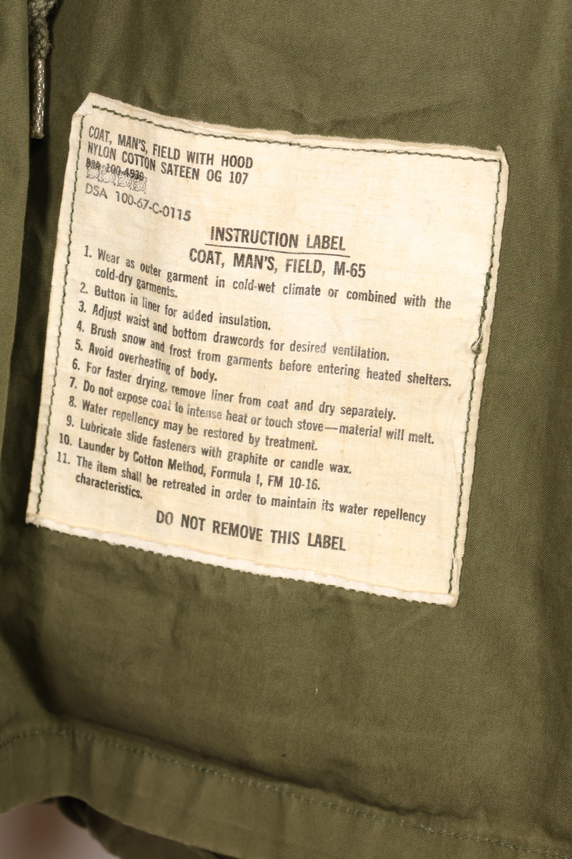 1967 Contract, L-R, 2nd Model M65 Field Jacket, No Epaulets, Used
