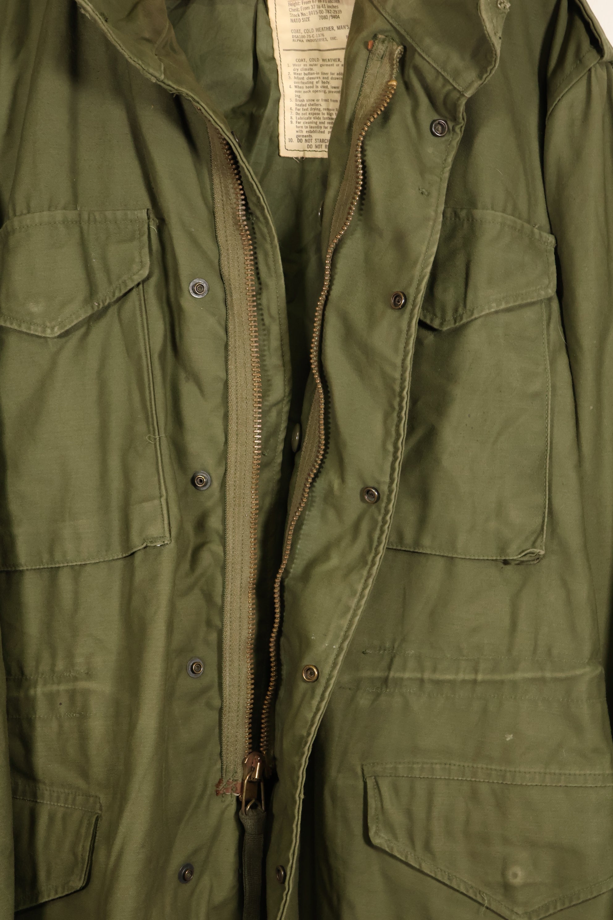 1975 Contract M-R 3rd Model M65 Field Jacket, Used, Good Condition