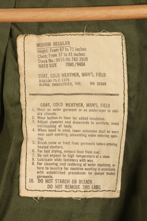 1975 Contract M-R 3rd Model M65 Field Jacket, Used, Good Condition