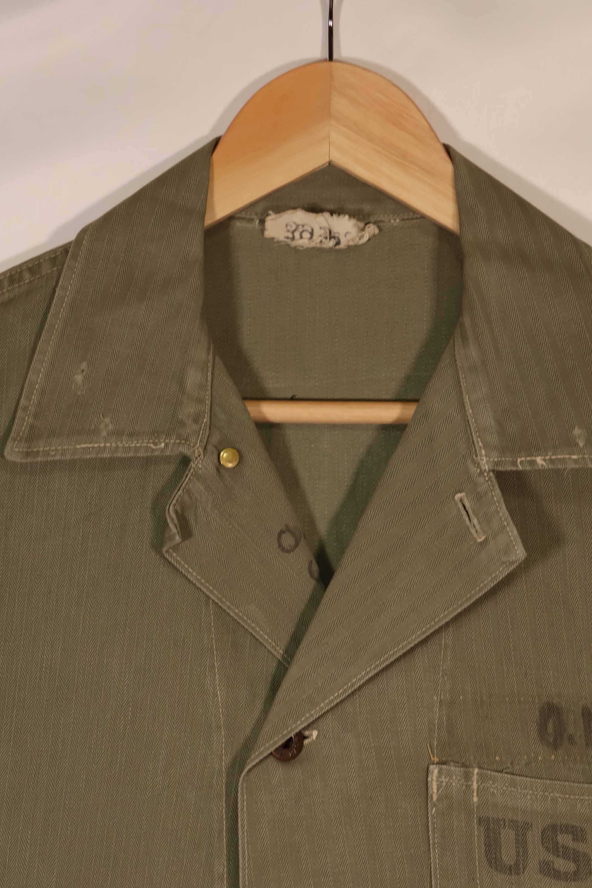 実物　1940年代　アメリカ海兵隊　USMC　M41 HBTユーティリティジャケット　退色あり　ポケット欠損
