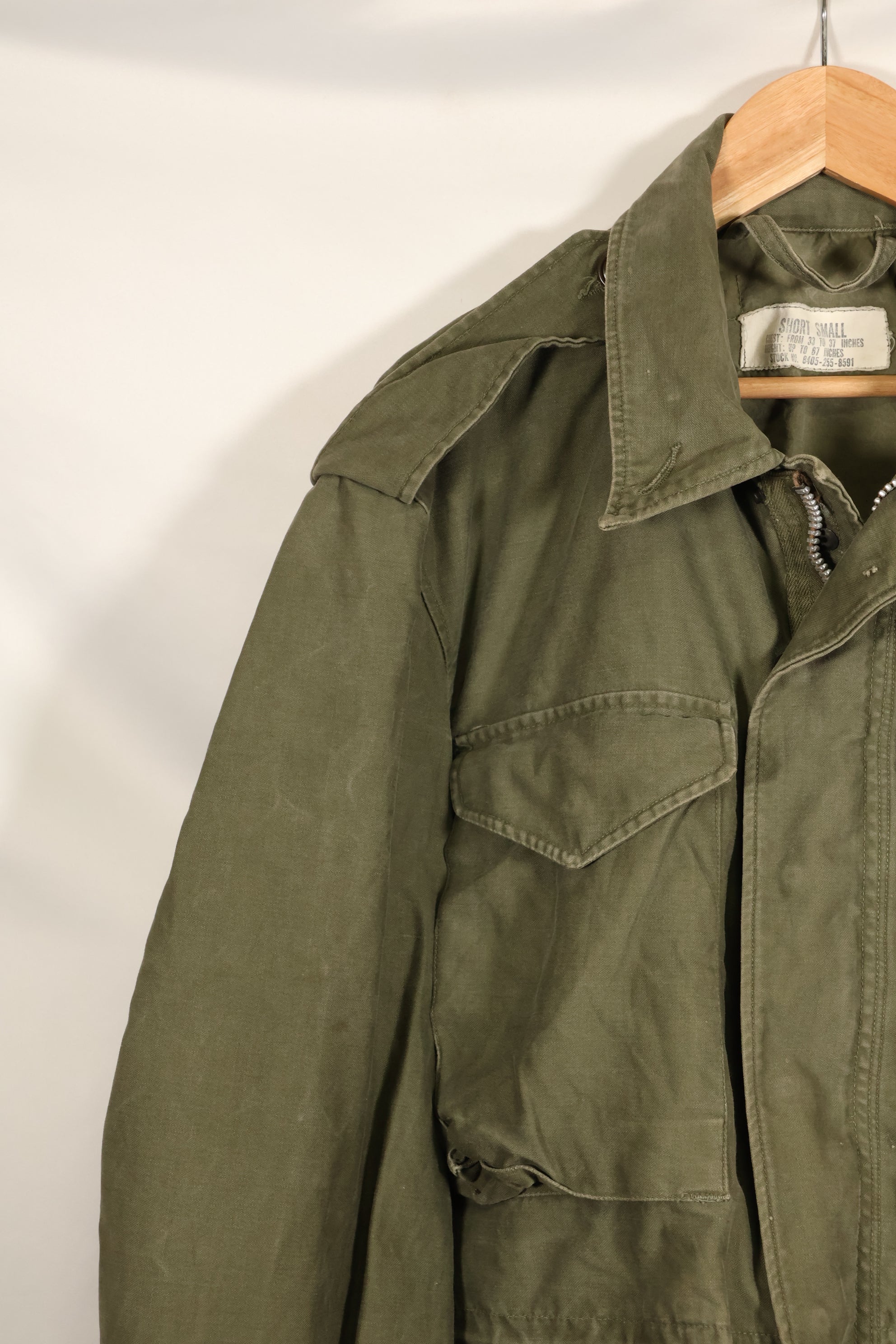 สัญญาปี 1957, S-S, กองทัพสหรัฐฯ, เสื้อแจ็คเก็ตพับ M51, ไม่มีซับใน, สีซีดเล็กน้อย, มือสอง
