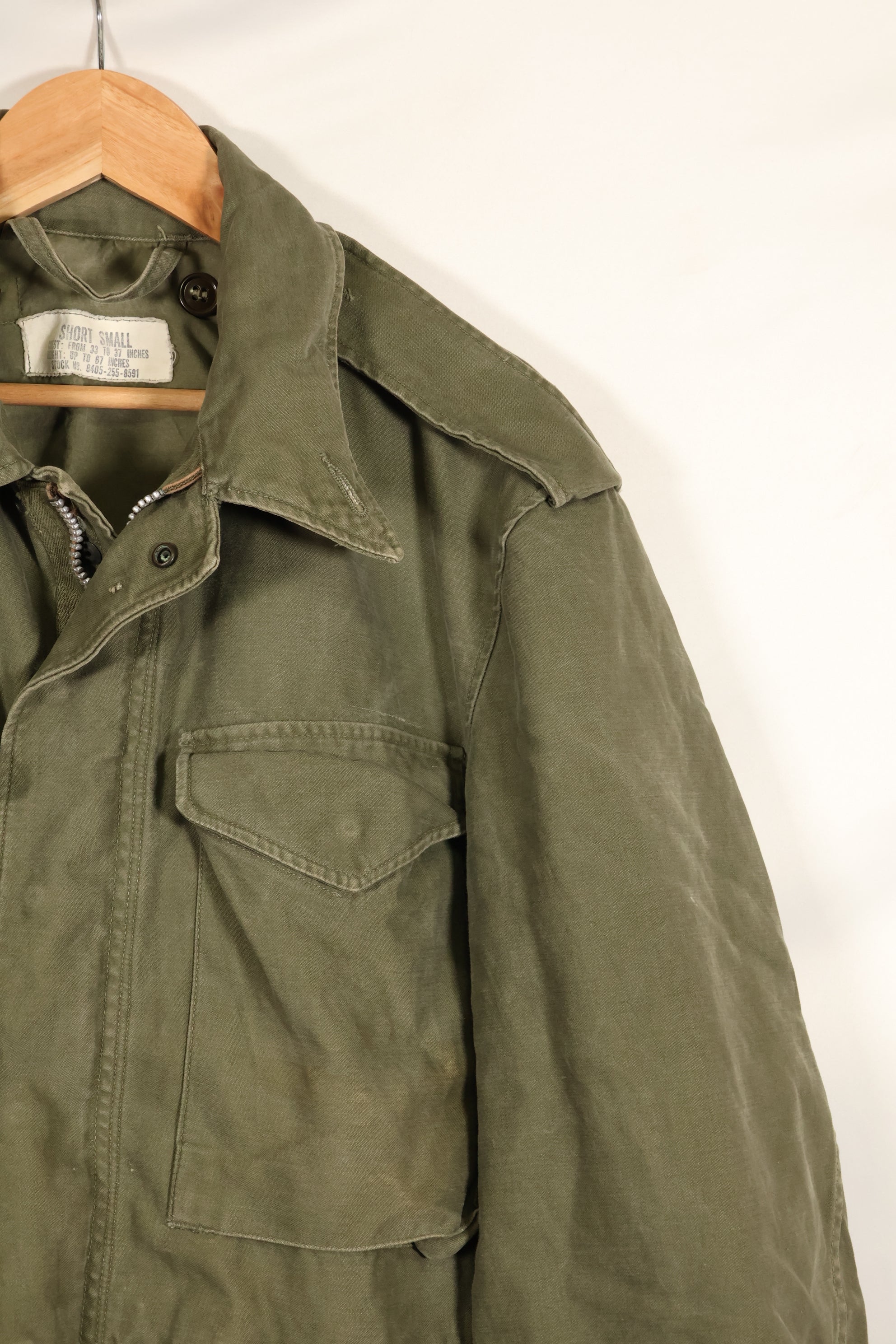 สัญญาปี 1957, S-S, กองทัพสหรัฐฯ, เสื้อแจ็คเก็ตพับ M51, ไม่มีซับใน, สีซีดเล็กน้อย, มือสอง