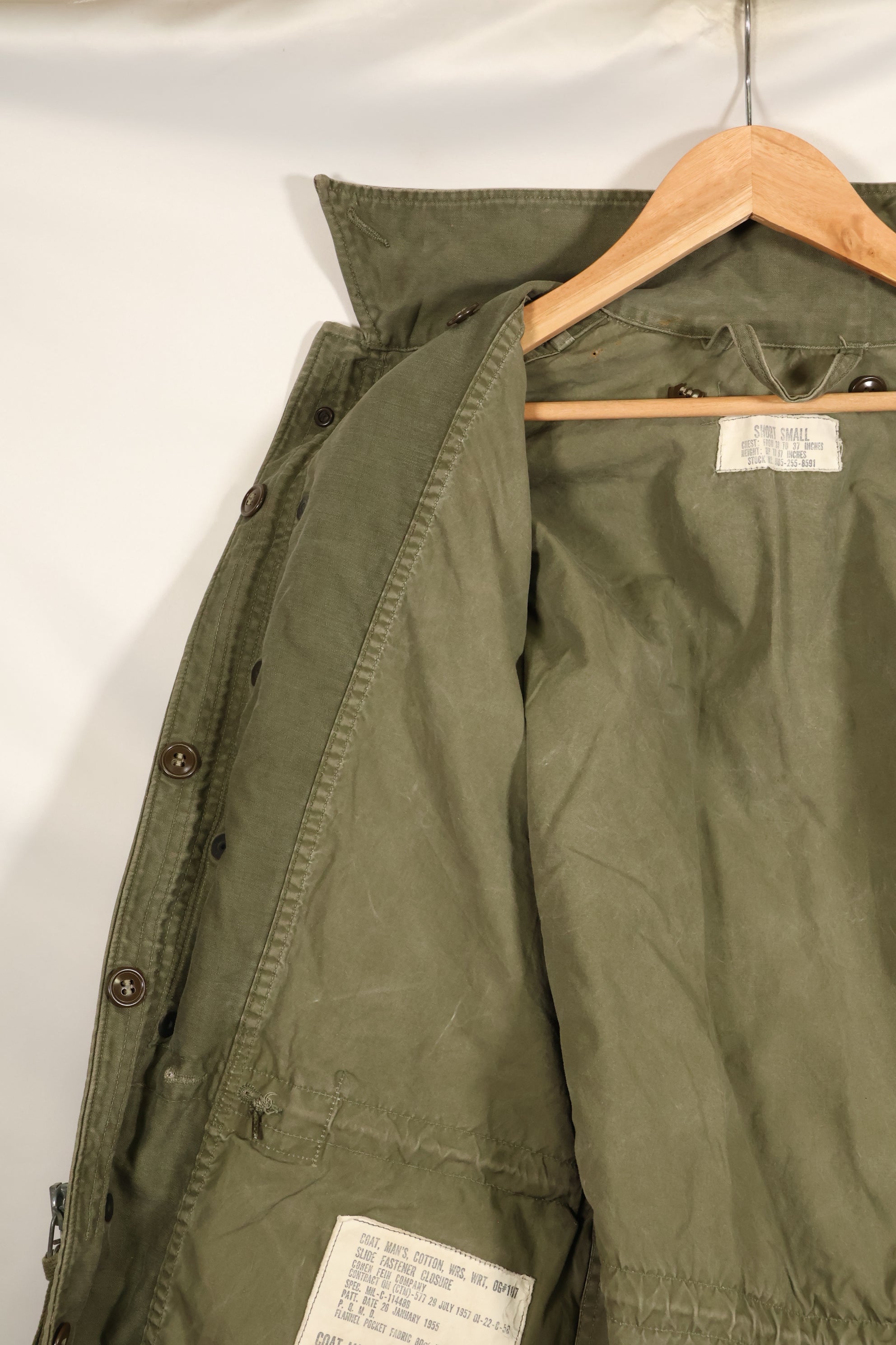 สัญญาปี 1957, S-S, กองทัพสหรัฐฯ, เสื้อแจ็คเก็ตพับ M51, ไม่มีซับใน, สีซีดเล็กน้อย, มือสอง