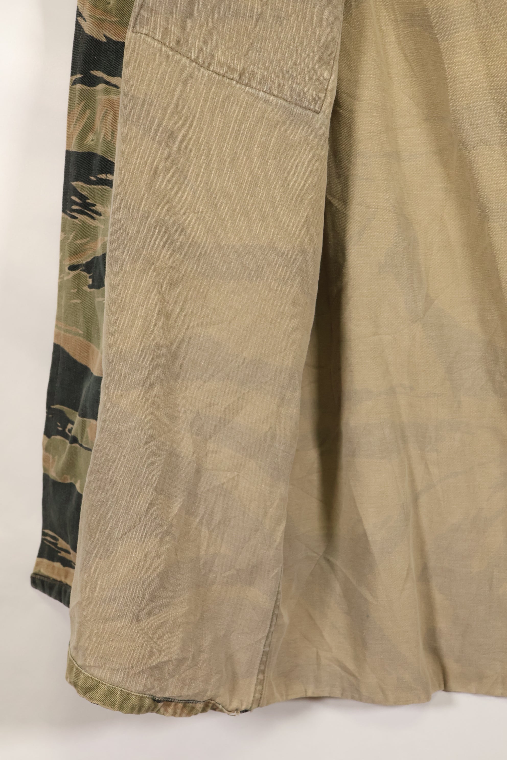 Estimated late 1960s-1970s locally made tiger stripe shirt, used.