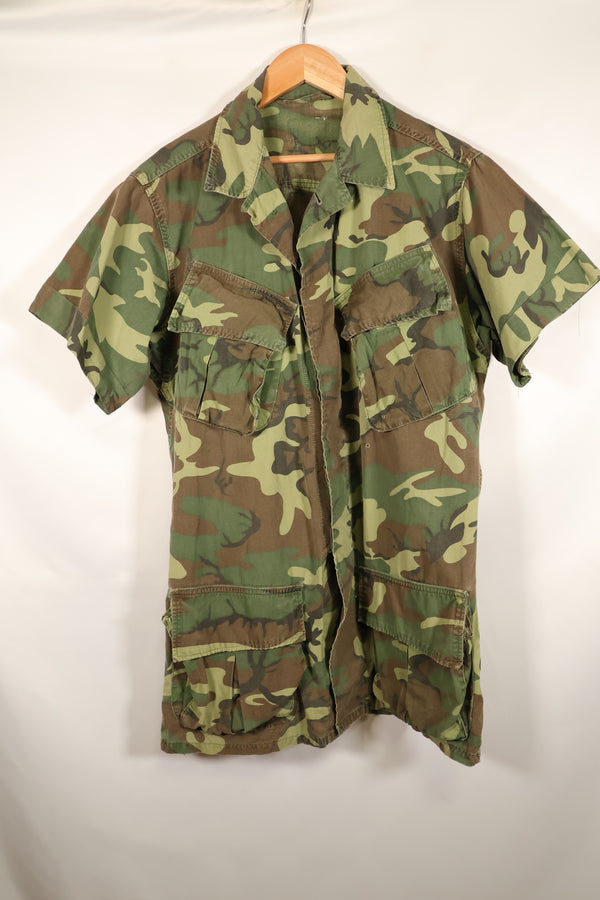 推定1966~67年契約　推定 S-L　初期プリント　ノンリップ　ERDL リーフ迷彩ジャケット　半袖　中古品