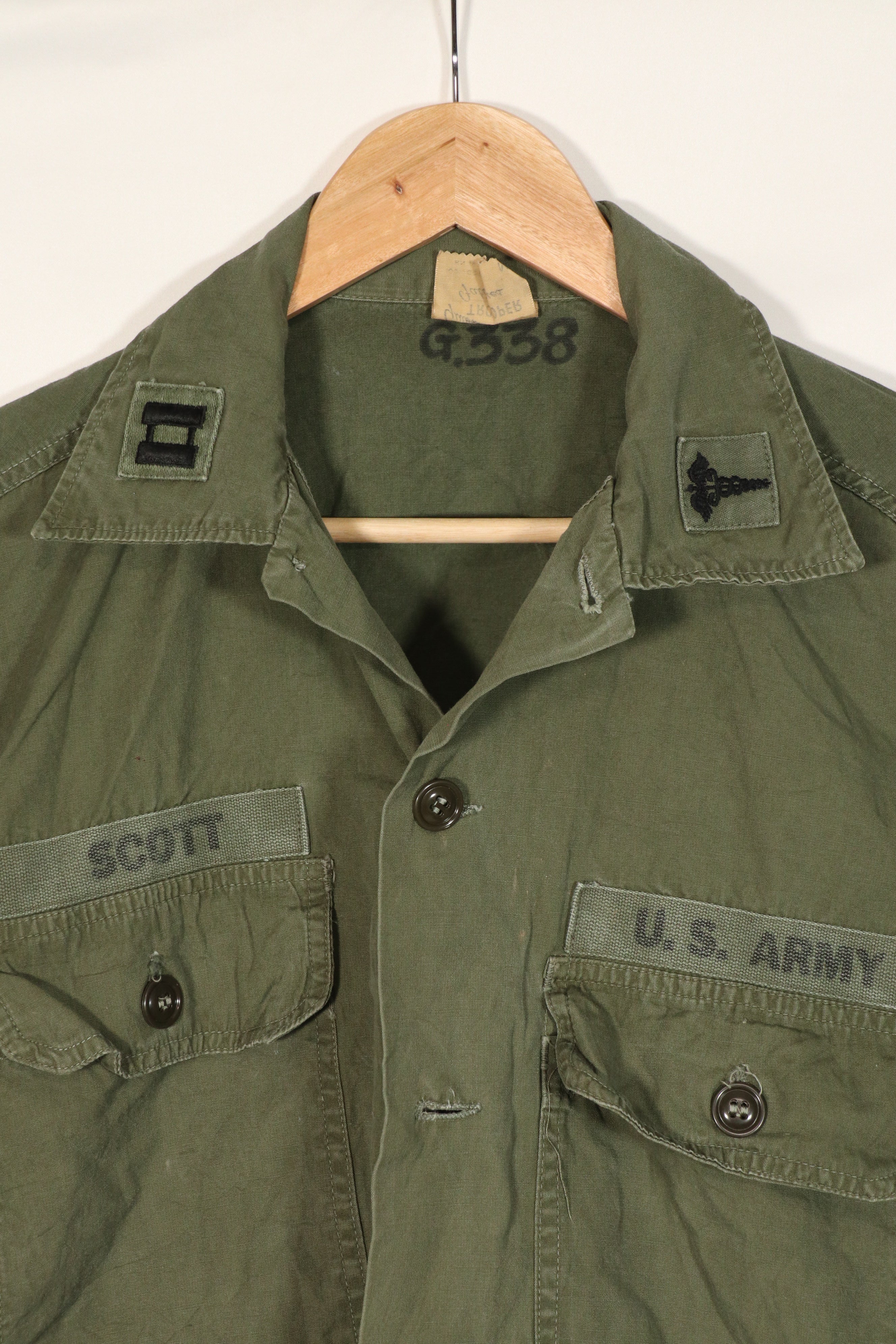 実物　アメリカ軍　OG-107 ポップリン製　PX品　ユーティリティシャツ　中古品　パッチ後付け