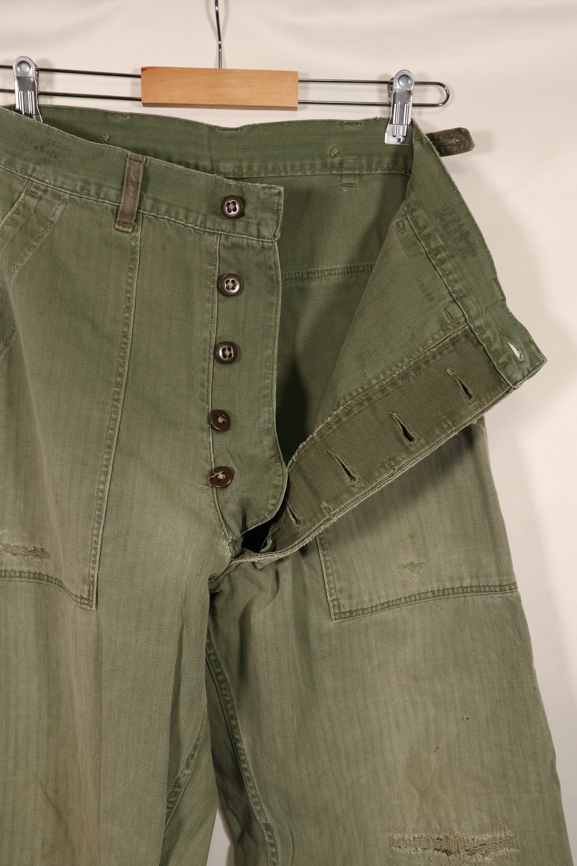 Real WWII 1940s USMC P42 HBT Pants, US Marine Corps, used.