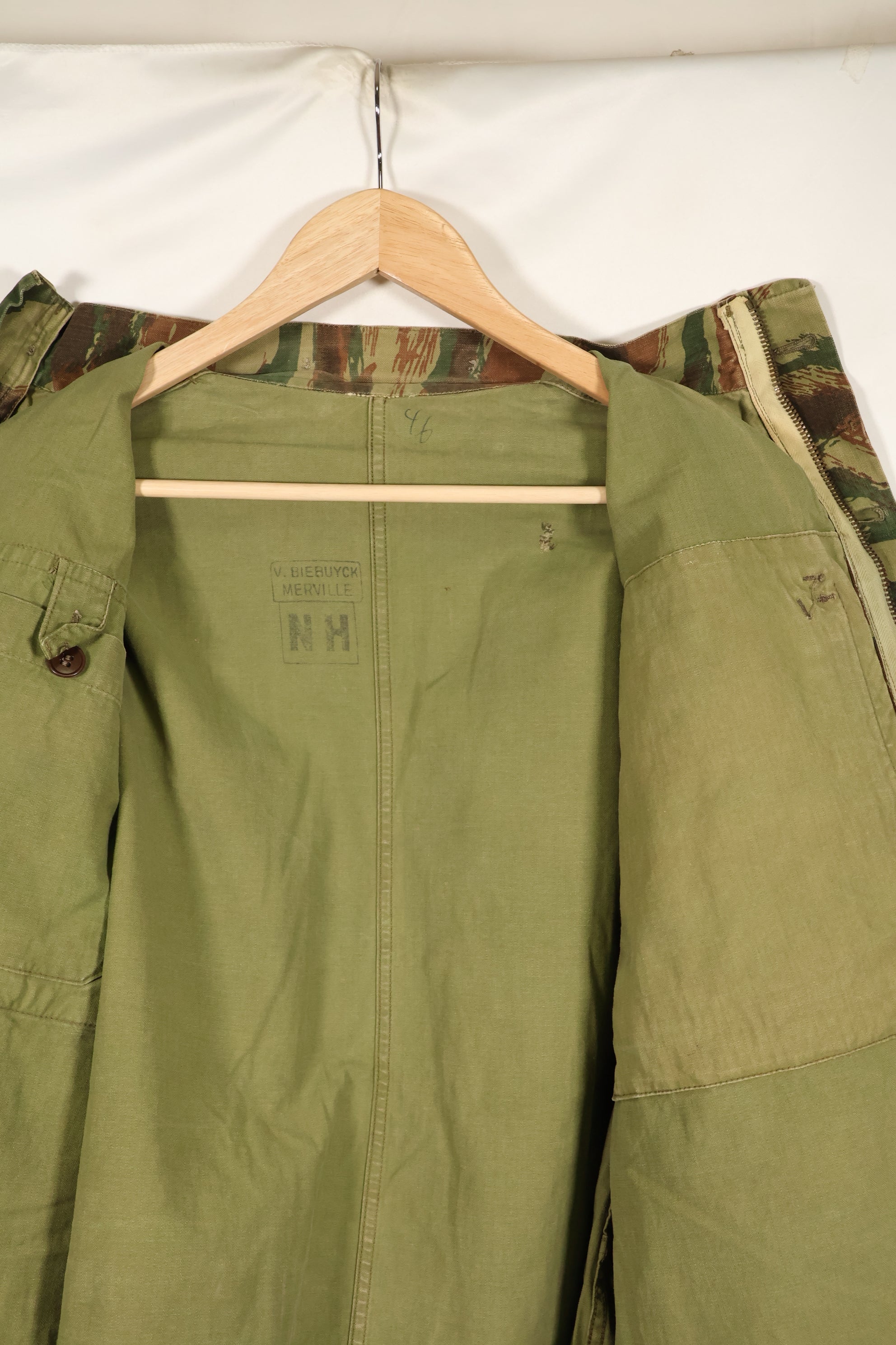 1950s French Army Airborne TAP 47/56 Pattern Lizard Camouflage Jacket, used.