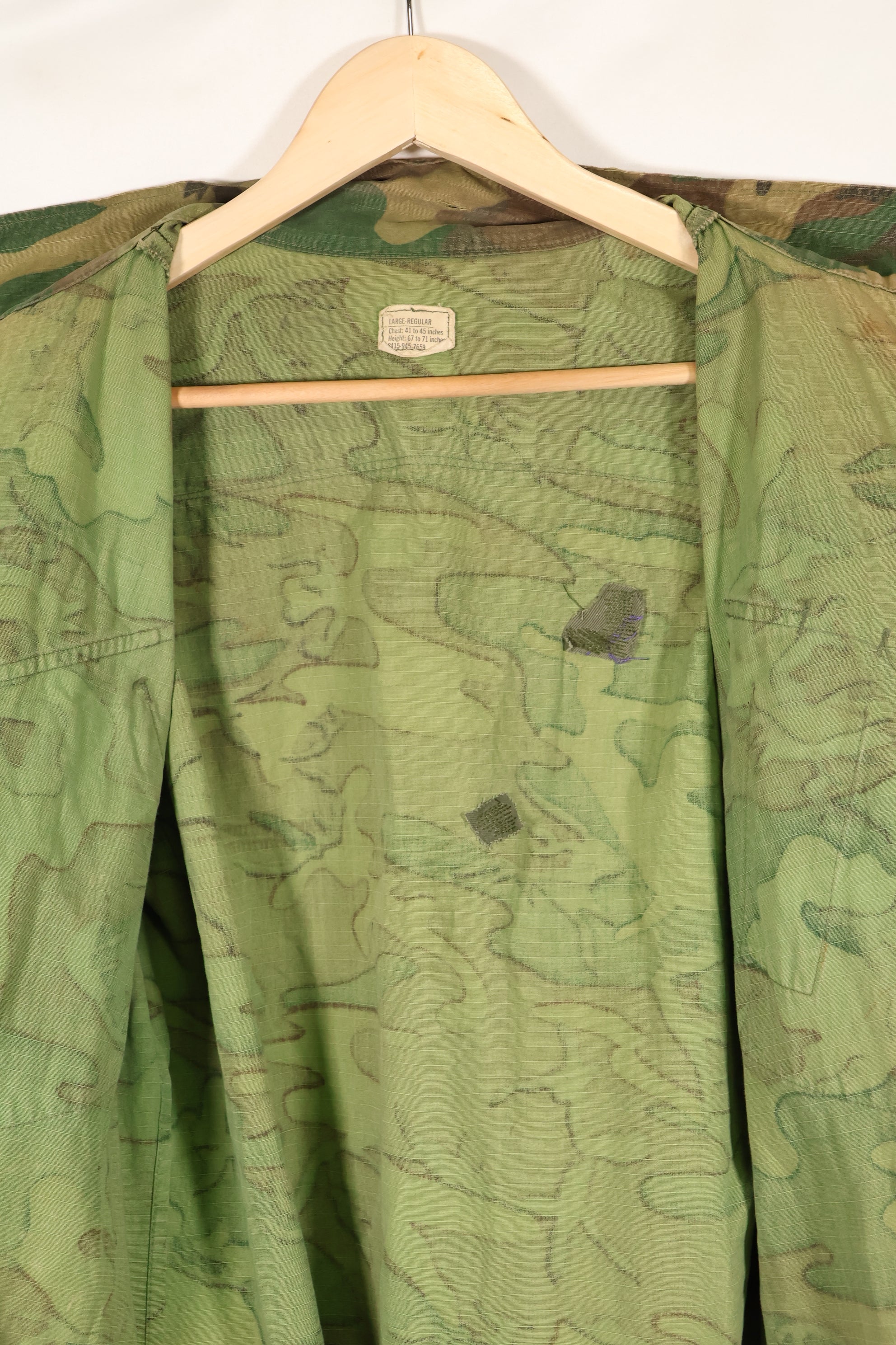 1968 Contract L-R Ripstop ERDL Camouflage Jungle Fatigue Jacket in good used condition