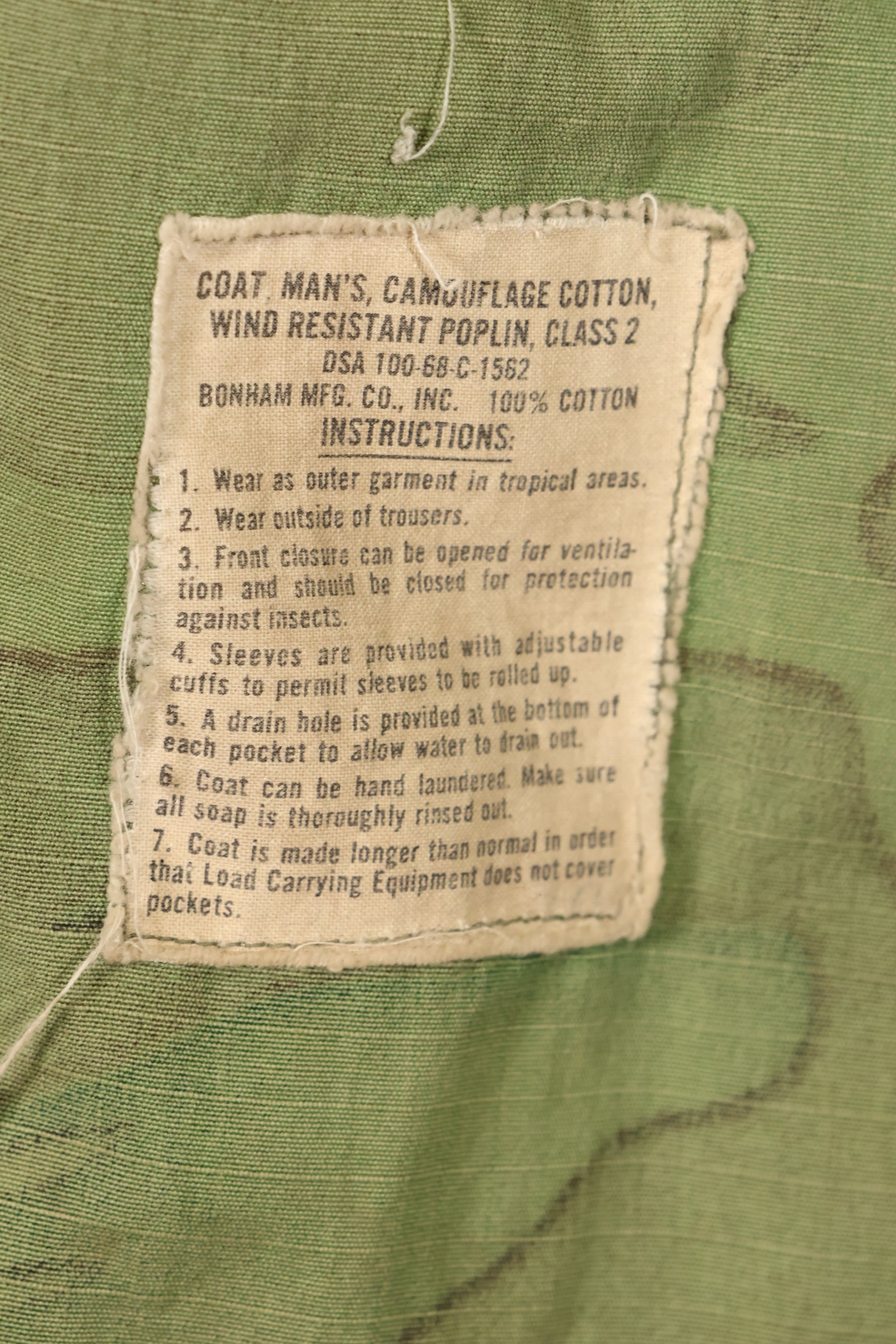 1968 Contract L-R Ripstop ERDL Camouflage Jungle Fatigue Jacket in good used condition