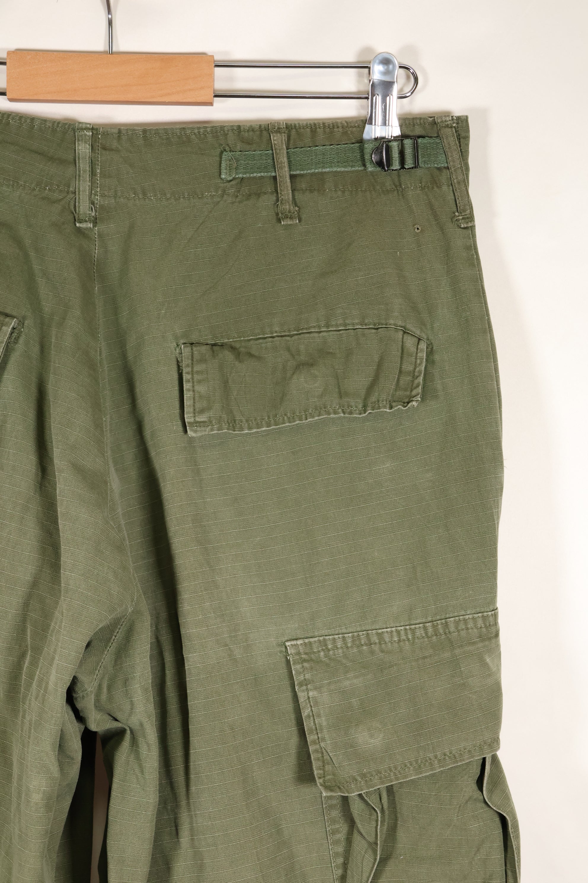 1968 Contract S-R 4th Model Jungle Fatigue Pants, used with fading and repairs.