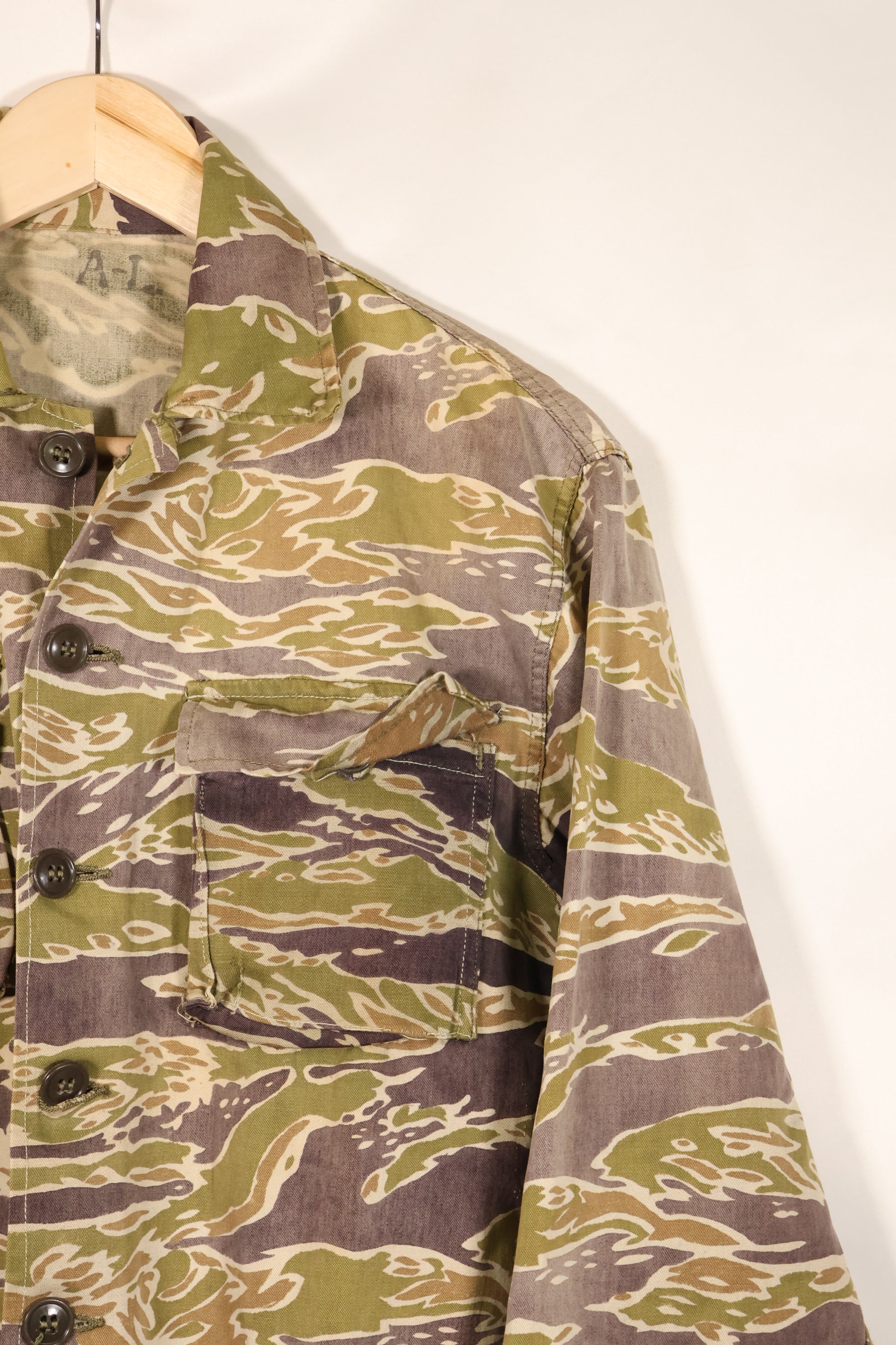 Real Late War Pattern Tiger Stripe Shirt, heavy weight fabric, faded, used.