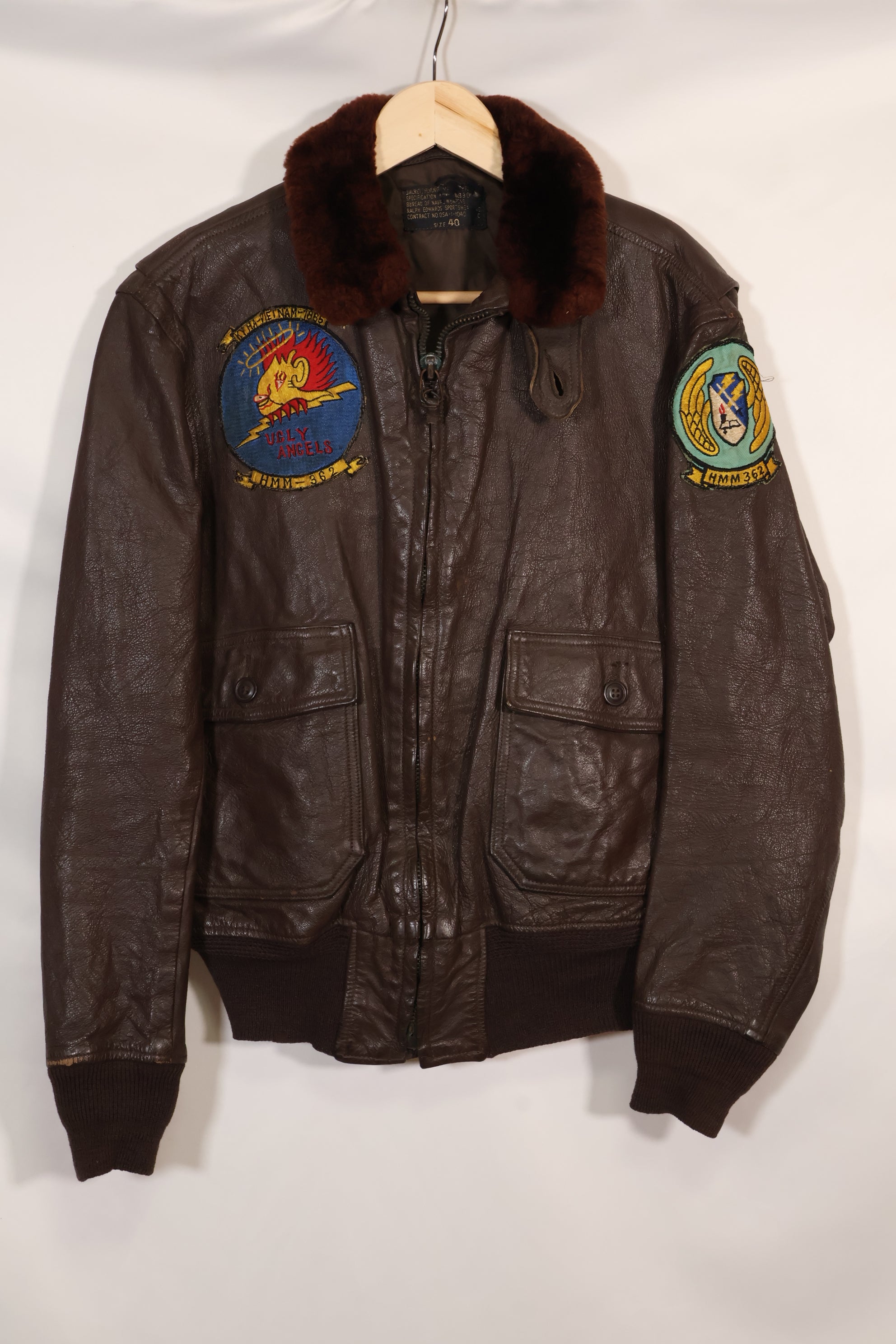 เสื้อแจ็คเก็ต G-1 Ugly Angells Flight Jacket ของนาวิกโยธินสหรัฐฯ มือสอง ขนาด 40 ต้นทศวรรษ 1960