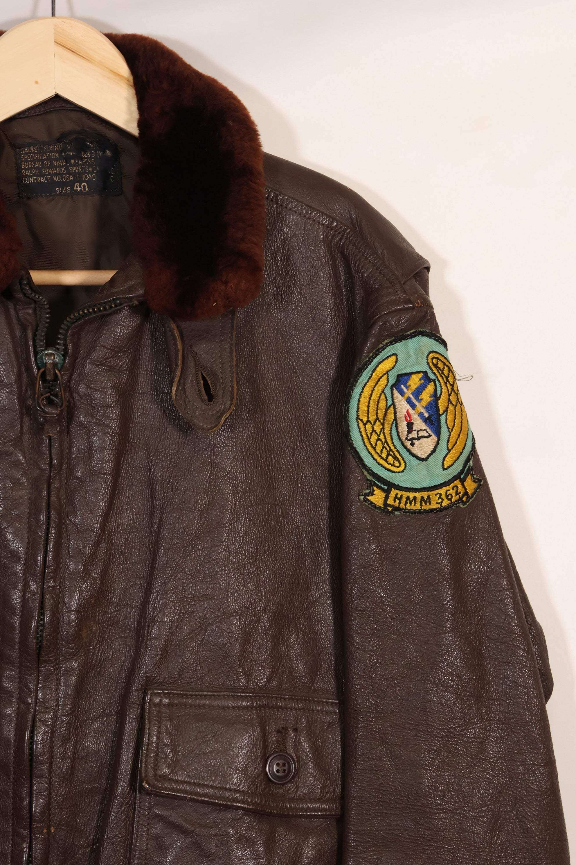 เสื้อแจ็คเก็ต G-1 Ugly Angells Flight Jacket ของนาวิกโยธินสหรัฐฯ มือสอง ขนาด 40 ต้นทศวรรษ 1960