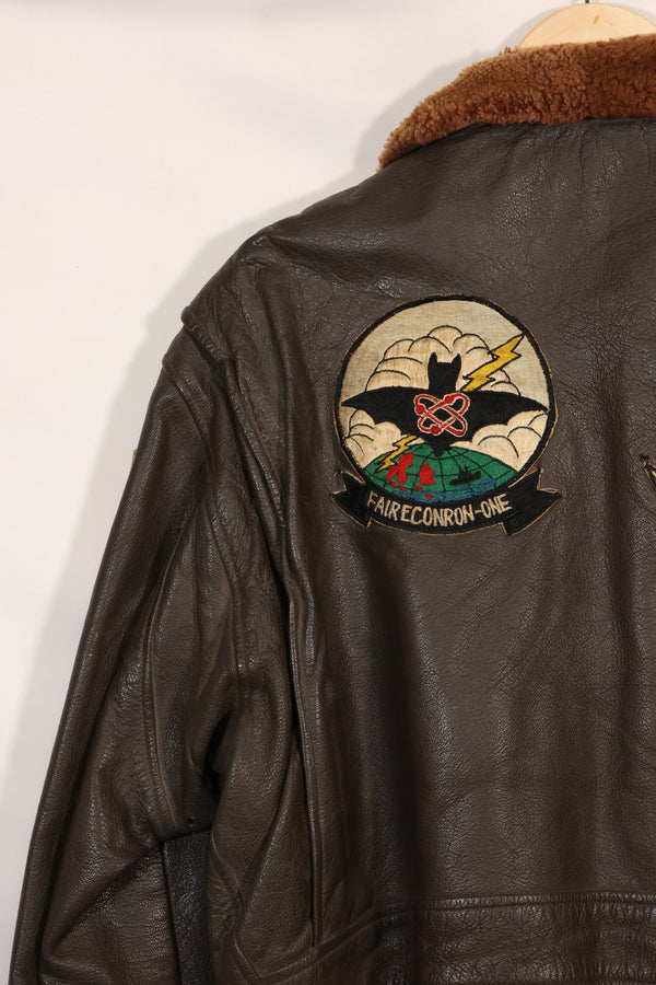 เสื้อแจ็คเก็ตนักบิน G-1 ของกองทัพเรือสหรัฐฯ ขนาดสัญญา 42 ปี 1968 FAIRECONRON ONE มือสอง