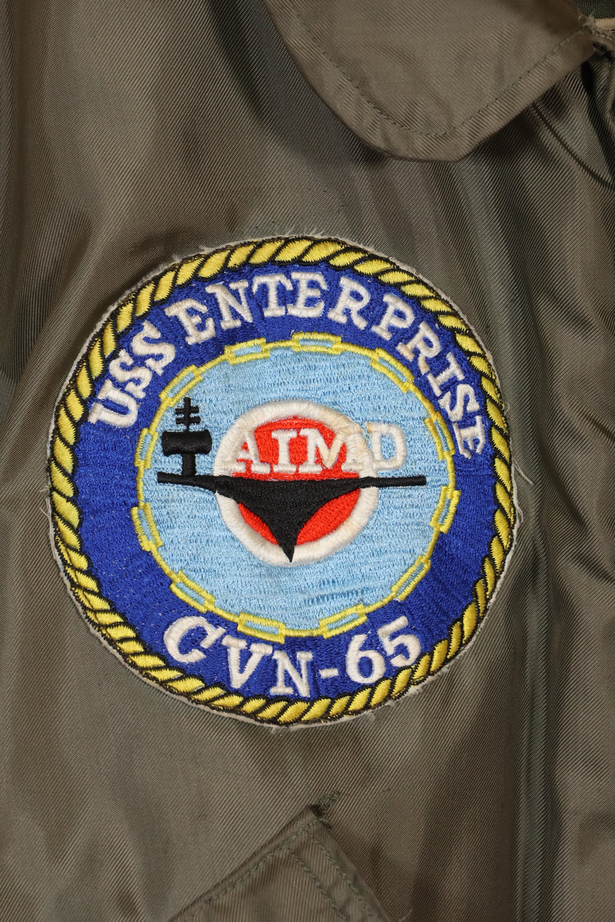 แจ็คเก็ตนักบิน USS Enterprise UWC-45P ขนาดใหญ่ ปี 1980 ปรับแต่งเอง มือสอง